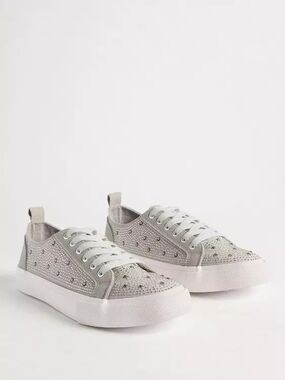 Sparkle Low-Top Lace-Up Sneakers - Silver